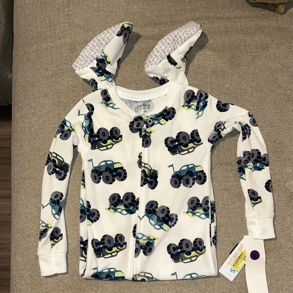 Carter's White and Blue Monster Truck Pajama Set